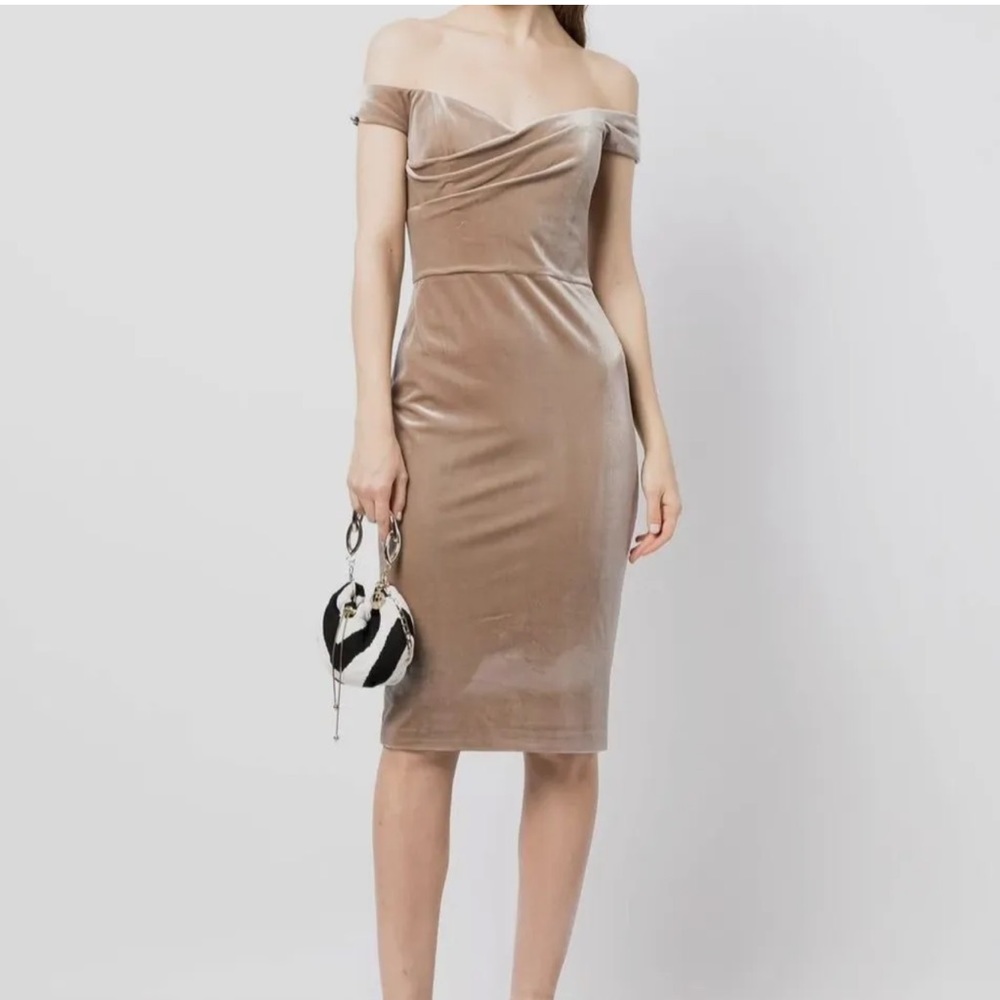 Marchesa Notte Off The Shoulder Velvet Dress